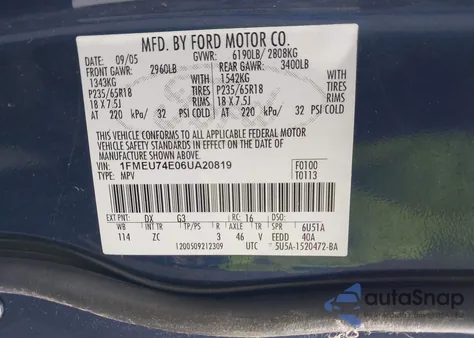 2006 Ford Explorer Eddie Bauer из США, поврежденный, VIN 1FMEU74E06UA20819